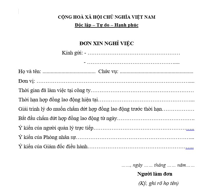 mẫu đơn xin nghỉ việc 02