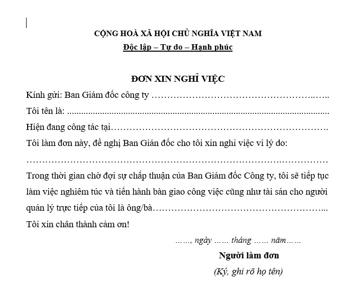 mẫu đơn xin nghỉ việc 03