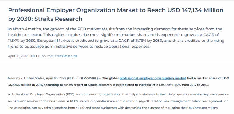 Professional Employer Organization Report - Straits Research