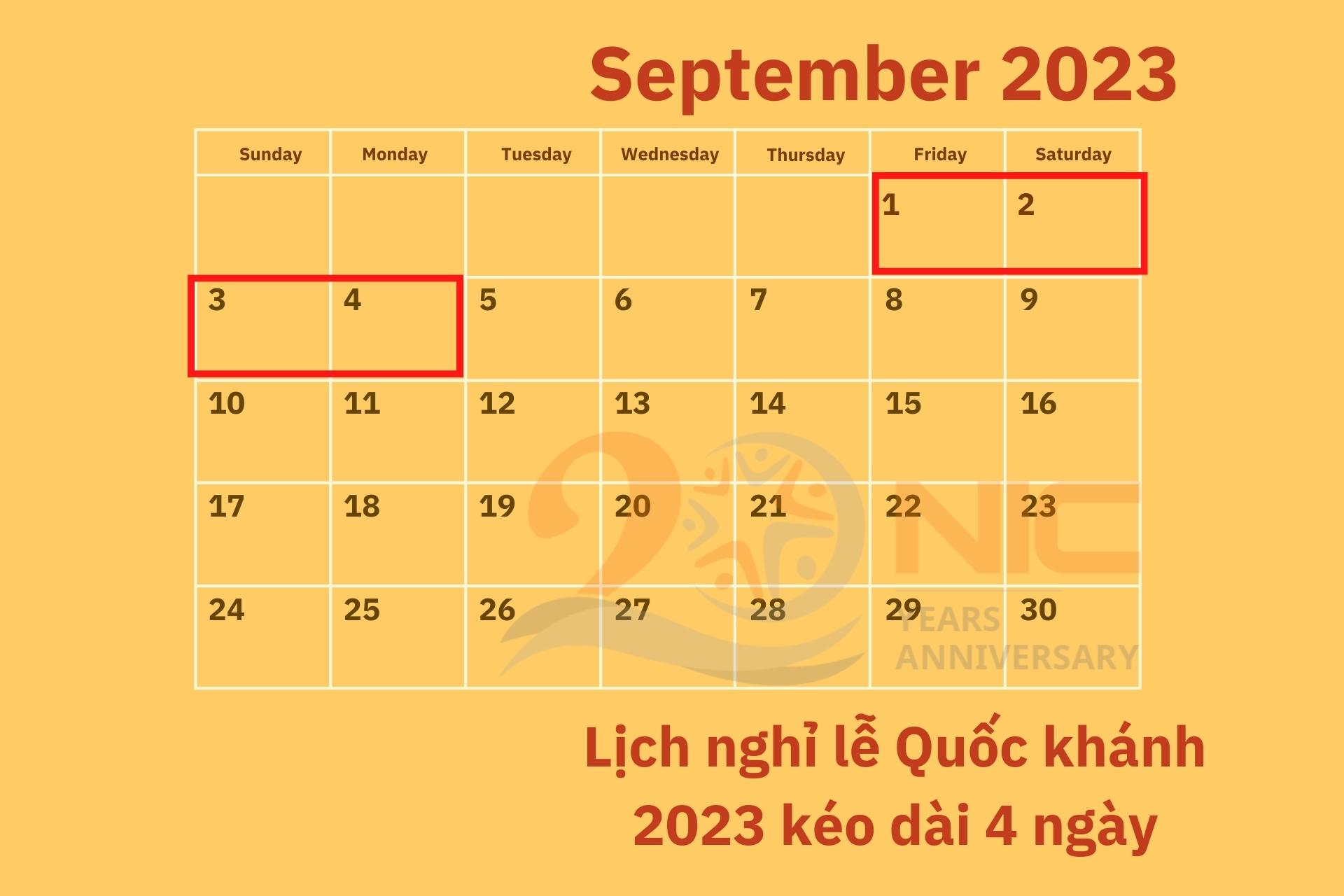 Lịch nghỉ lễ Quốc khánh 2023