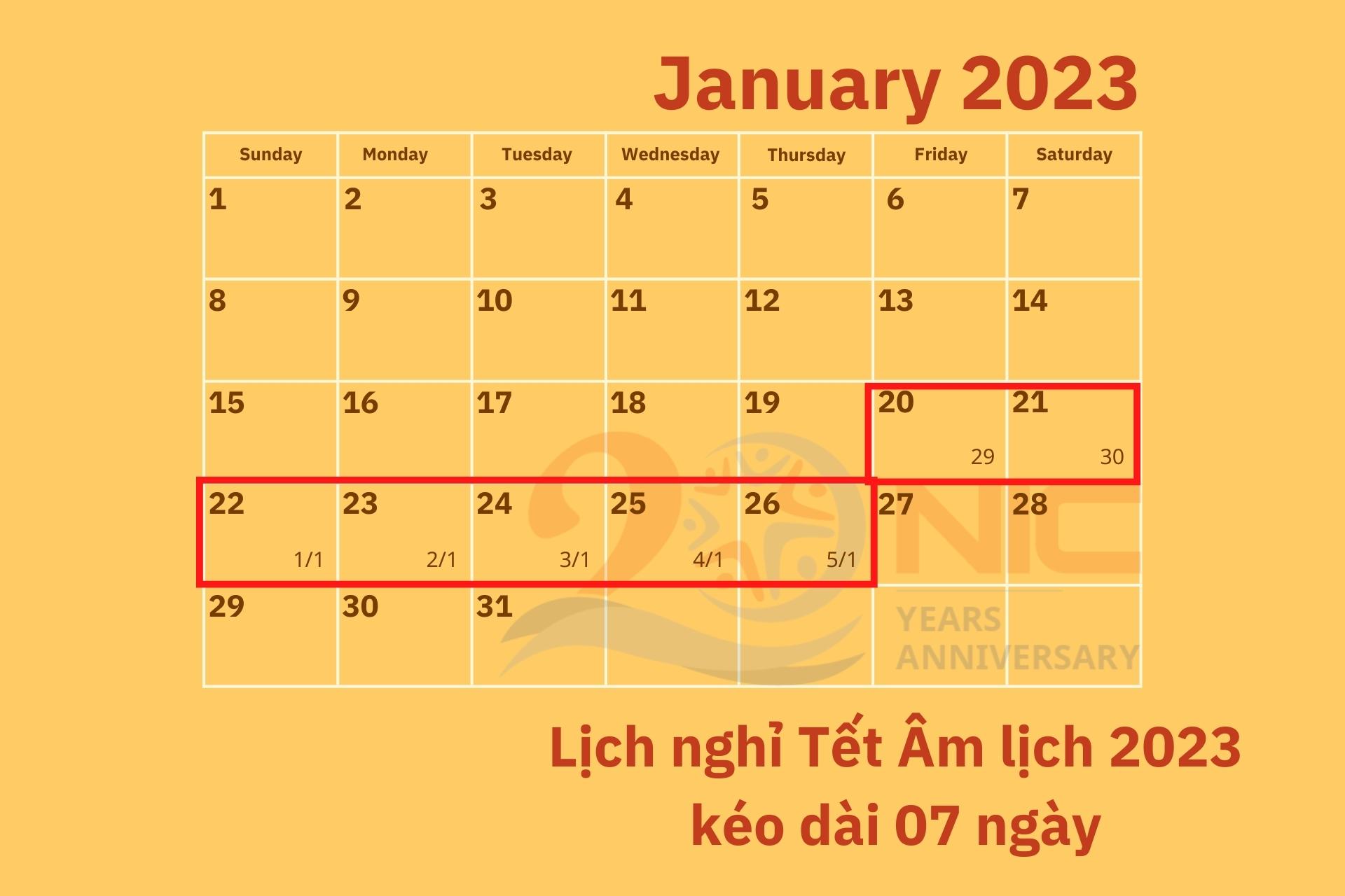 Lịch nghỉ tết âm lịch 2023