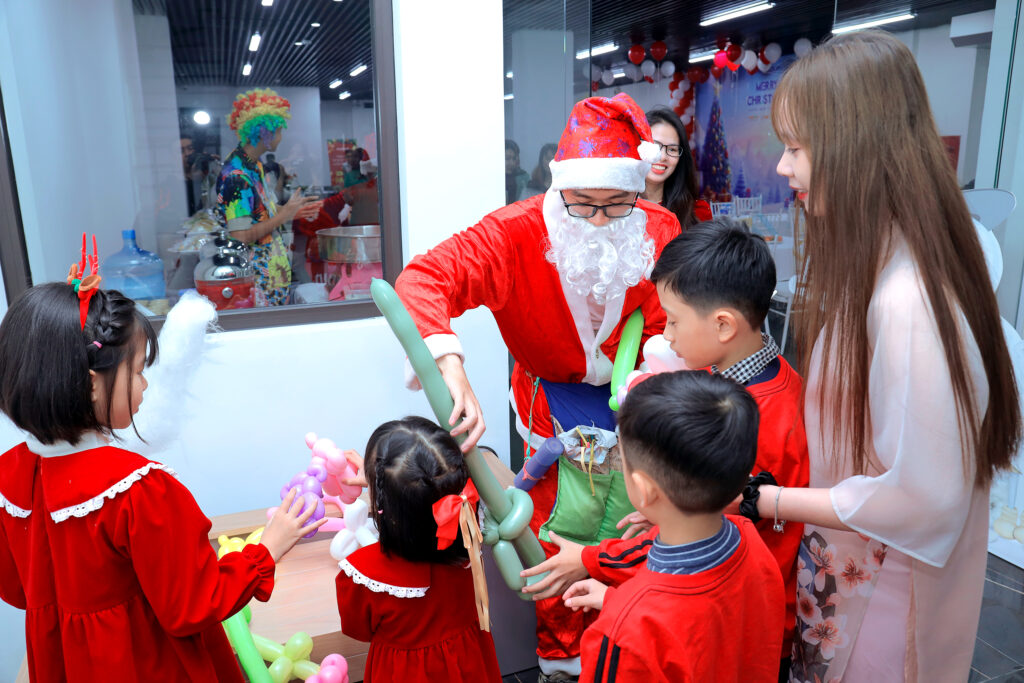 Children play with santa claus