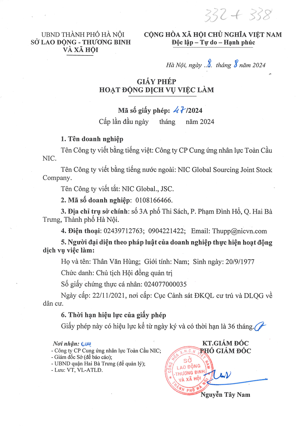 Giấy phép Hoạt động Dịch vụ việc làm - NIC Global